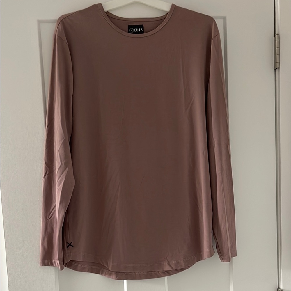 Cuts Long Sleeve Crew Curve-Hem Shirt - Mauve